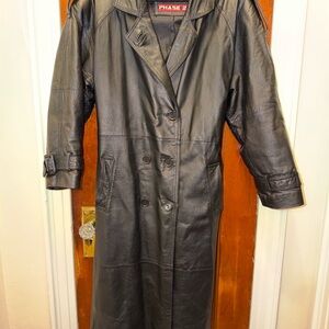Phase 2 Women's Black Leather Trench Coat